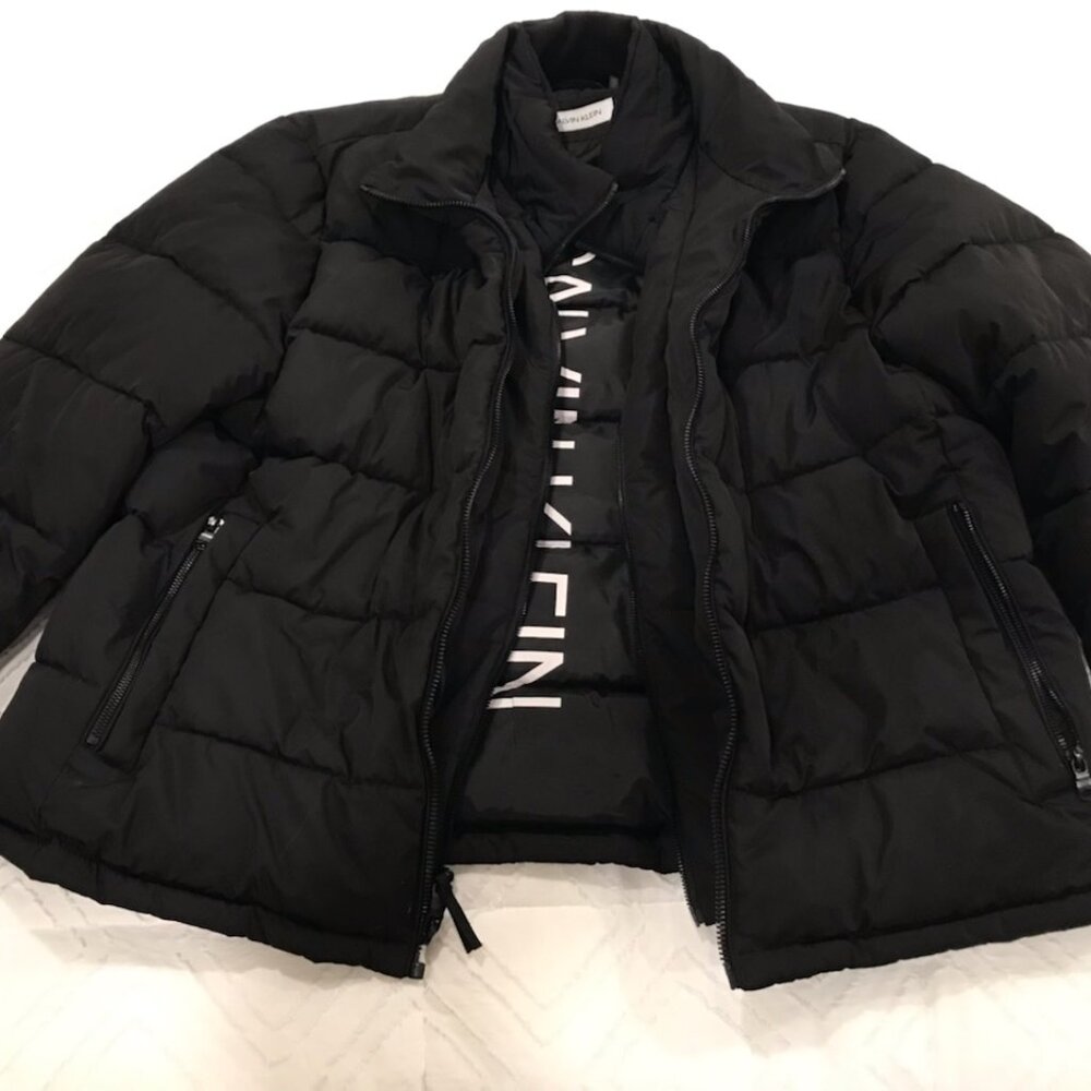 Calvin Klein Men's Black Full-Zip Collared Down Puffer Coat Jacket